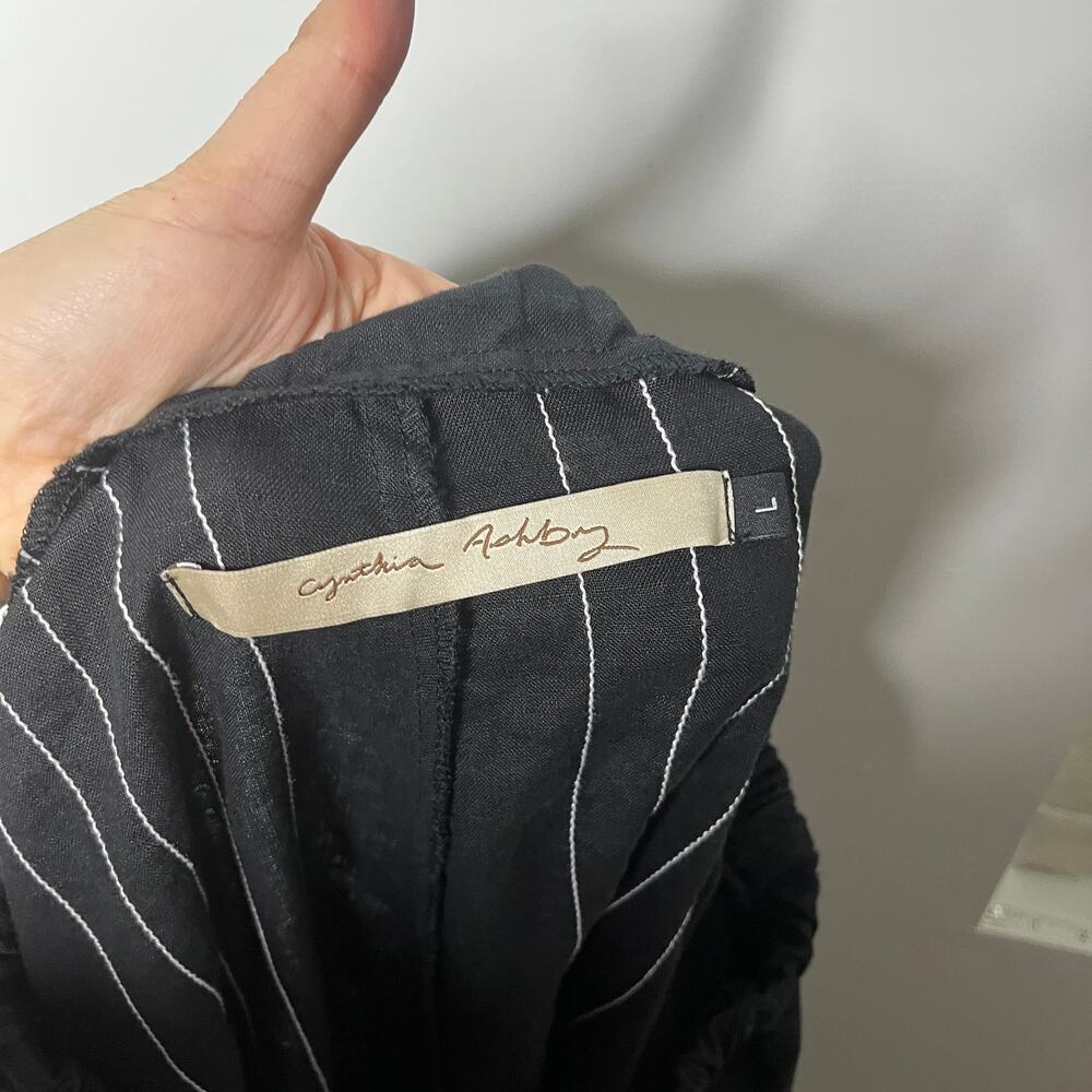 Cynthia Ashby Blouse and Pant Matching Set Womens L Black Linen USA Lagenlook - Picture 11 of 13